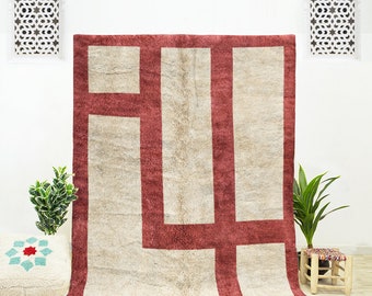 Handmade Beni Ourain Wool Rug: Pink Abstract Moroccan Decor