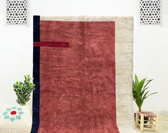 Pink Beni Ourain Rug: Abstract Berber Wool Rug