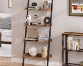 Ladder Bookshelf with Wooden Edge 4-Tier Wooden Bookshelf with Stable Metal Frame Utility Storage Rack Shelves, Plant Flower Shelves