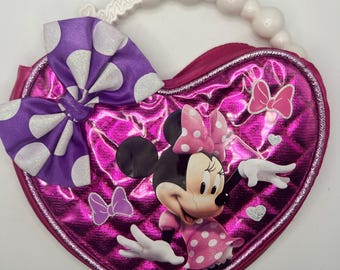 Disney Minnie Mouse Kids Heart Shape Mini Bag Pouch Pink great gift! New without tags