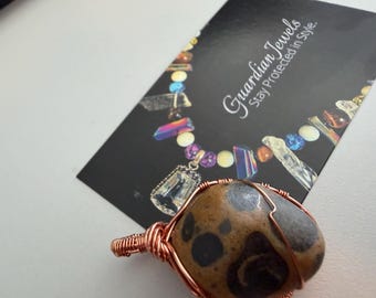 Leopard Skin Jasper Guardian Jewel Pendant (Hand Wrapped with/ Copper Wire)