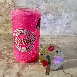 Pink Glam Girl Glow in the Dark Snowglobe Tumbler; Glass Tumbler; Best Friend Gift; Cold Drink Tumbler