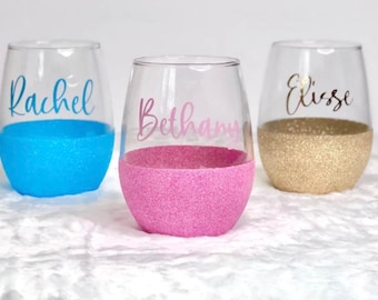 Personalized Glittered Bottom Wine Tumbler, Wine Drinking Tumbler, Bachelorette Gift, Mom Gift, Best Friend Gift