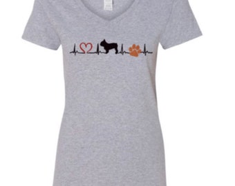 Frenchie Heartbeat V-neck T-shirt