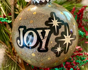 Glittered Joy Christmas Ornament; Handpainted Joy Ornament