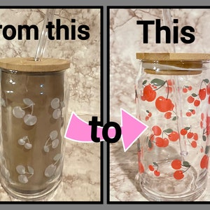 Color Changing Beer Can Glass — Cherries Beer Can Glass — Iced Coffee Glass — Iced Drink Glass