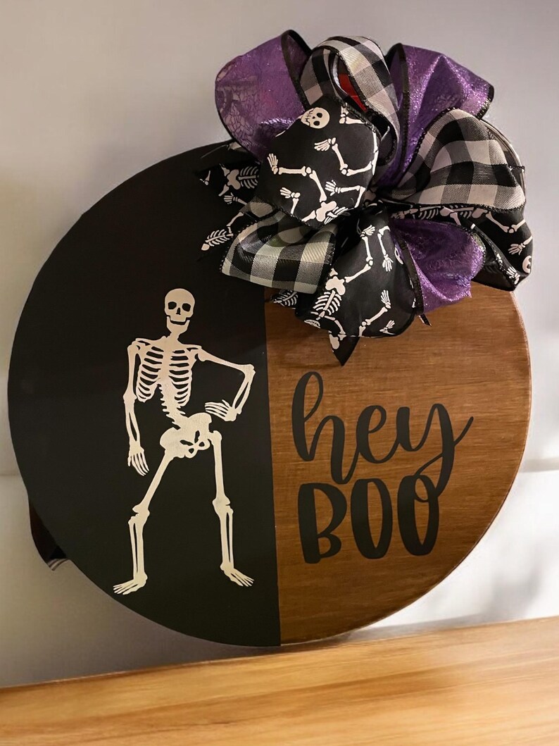 Hey Boo Skeleton Hey Boo Welcome Door Hanger; 15” Welcome Door Sign; Skeleton; Halloween ...