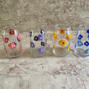 Double Daisy Flower Libbey Glass; 16 oz. Double Daisy Flower Beer Can Glass; Iced Coffee Glass