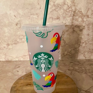 Tropical Parrot Reusable Tumbler; 24 oz Cold Cup Reusable Tumbler; Macaw Tumbler