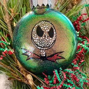 Glittered Jack Skellington Christmas Ornament; Handpainted  Jack Skellington Ornament