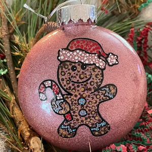 Glittered Gingerbread Man Christmas Ornament; Handpainted Gingerbread Man Ornament