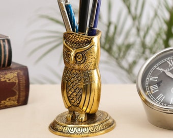 Beautiful Decorative Golden Owl Pen Stand/Holder for Home and Office Decor, office gift, carved, vintage, hand carved,unique,,antique