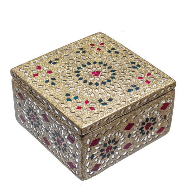 Traditional Indian wooden handcrafted with traditional Jaipuri Lakh work decorative Jewelry Box, Vanity box,Vintage,Unique.