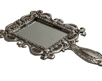 Vintage Silver Plated Hand Mirror, Vanity Mirror,Silver Face Mirror, Make Up Mirror,Wedding Mirror,Gift Item,Stylish look,Valentine Day Gift