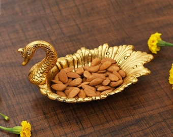 Decorative Metal Swan Shape Dry Fruit Tray Or Duck Bowl for Flower Petal, Snacks or Dessert Platter Christmas Gift, Diwali Gift.