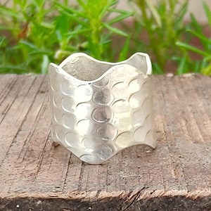Hammered Sterling Silver Wide Band Ring: Rustic Boho Statement Jewelry