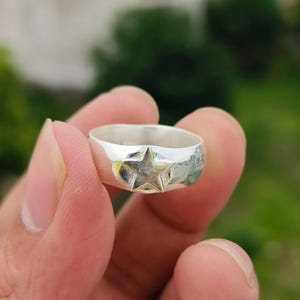 Star Ring Handmade in 925 Sterling Silver | Celestial Boho Ring | Silver Star Band | Unisex Jewelry Gift | Minimal Star Ring for Her Him