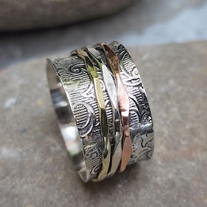 Hammered Sterling Silver Spinner Ring: Wide Band Meditation Ring