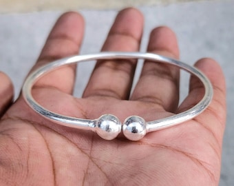 925 Sterling Silver, Silver Ball Set Of 1 Wrap Bangles Solid Gift For Mother Thick West Indian Bangle, Adjustable Bangle Most Popular Bangle