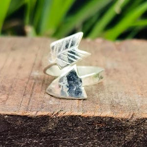 925 Sterling Silver Arrow Adjustable Ring, Dainty Boho Ring, Minimalist Open Band Jewelry, Nature Inspired Gift for Her or Him