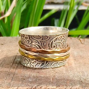 Sterling Silver Spinner Ring: Two-Tone Brass Meditation Band