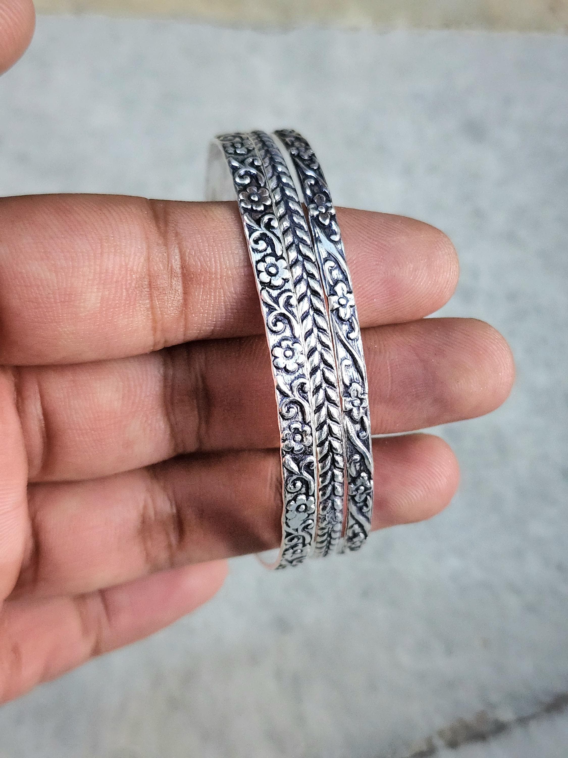 925 Sterling Silver Bangle Bracelet Flower Leaf Bangle Well 925 Sterling Silver Bangle Bracelet Flower Leaf Bangle Well