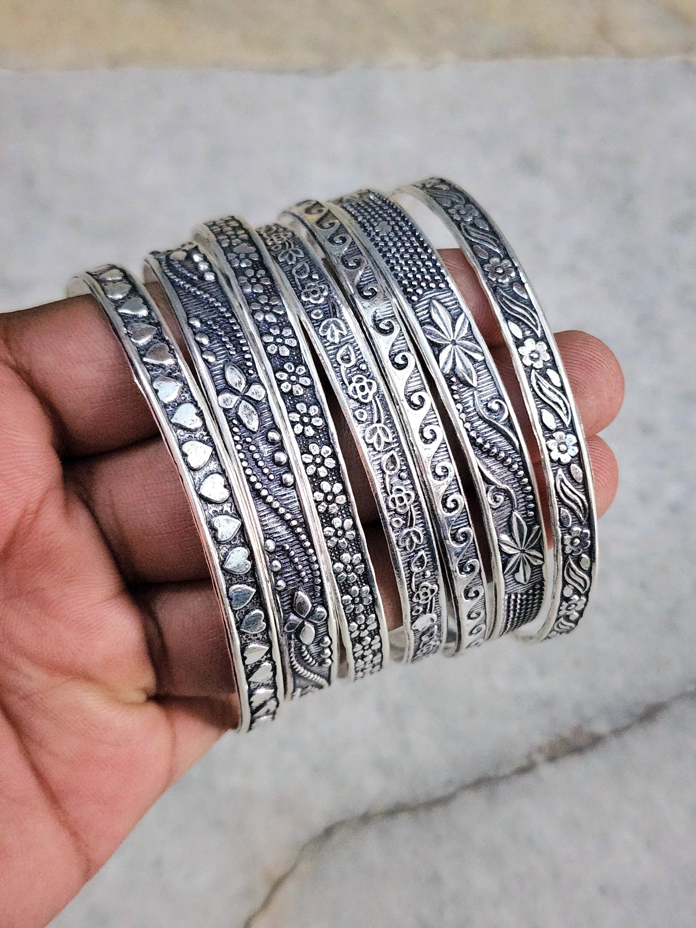 Sterling Silver Bangle Set of 7: Handmade Stacking Jewelry - Etsy