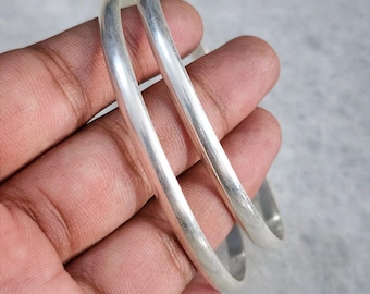 Solid 925 Sterling Silver 2 Set Bangle, Thick Heavy Domed Silver Bangle, Chunky Silver Bracelet, Stackable Bangle, Beautiful Bangle