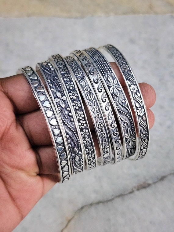 Sterling Silver Bangle Set of 7: Handmade Stacking Jewelry - Etsy