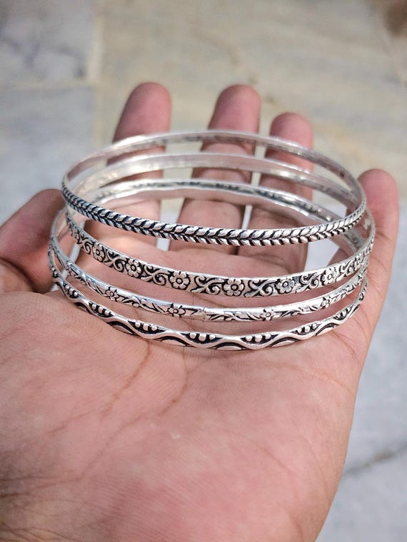 Set of 4 Bangle 925 Sterling Silver Set of Bangle Silver Bracelet Womens Bangle Handmade Bangle Designer Silver Bangles Etsy