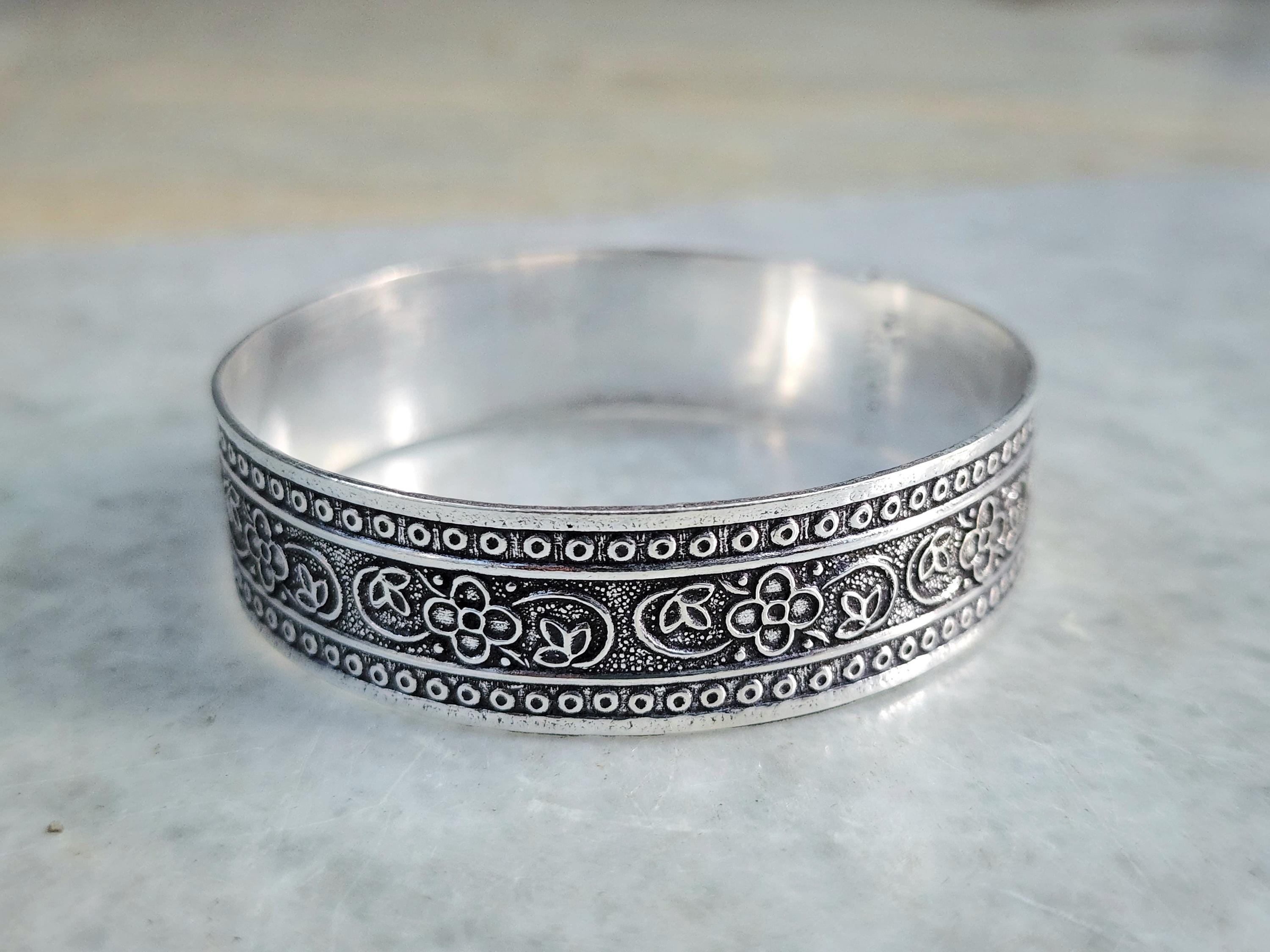 Solid 925 Sterling Silver Bangle, Designer Wide Silver Solid 925 Sterling Silver Bangle, Designer Wide Silver