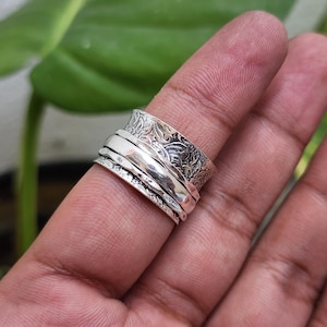 Hammered Sterling Silver Spinner Ring: Wide Band Meditation Ring