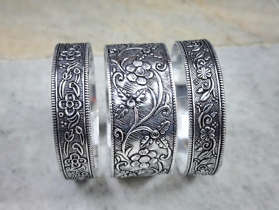 925 Sterling Silver Bangle, Designer Wide Silver Bangle