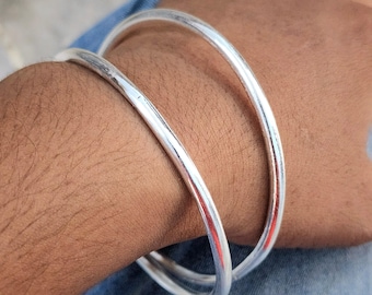 Solid 925 Sterling Silver Bangle, Thick Heavy Silver Bangle, Chunky Silver Bracelet, Stackable Bangle,  Beautiful Bangle For Women & Girl