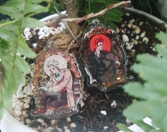 Devilishly Handsome Demon & Angel who Asks a lot of Questions Semi-Transparent Epoxy Keychain Set