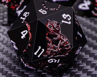Cat DND Metal Dungeons Dnd Dragons Rolling Game Dice Set D20 D&D RPG Polyhedral Black Red D and D Tabletop Pathfinder D+D Board Games Dice
