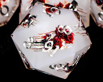 Dnd White Rose D20 Resin Dice Set Handmade Polyhedral Dice For D+D Dungeons and Dragons Pathfinder Role Playing Game D and D Sharp Edge Dice