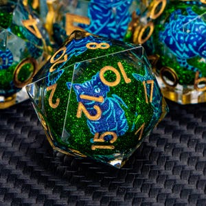 Dnd Green Cat Liquid Flow Core Resin D&D Dice Set for D and D Dungeons and Dragons Pathfinder Role Playing Game D20 RPG Sharp Edge D+D Dice