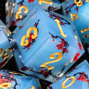 Blue Plum Blossom Dnd Resin Dice Set Blue D&D Handmade Polyhedral Dice For Dungeons and Dragons Pathfinder Role Playing Game Sharp Edge Dice