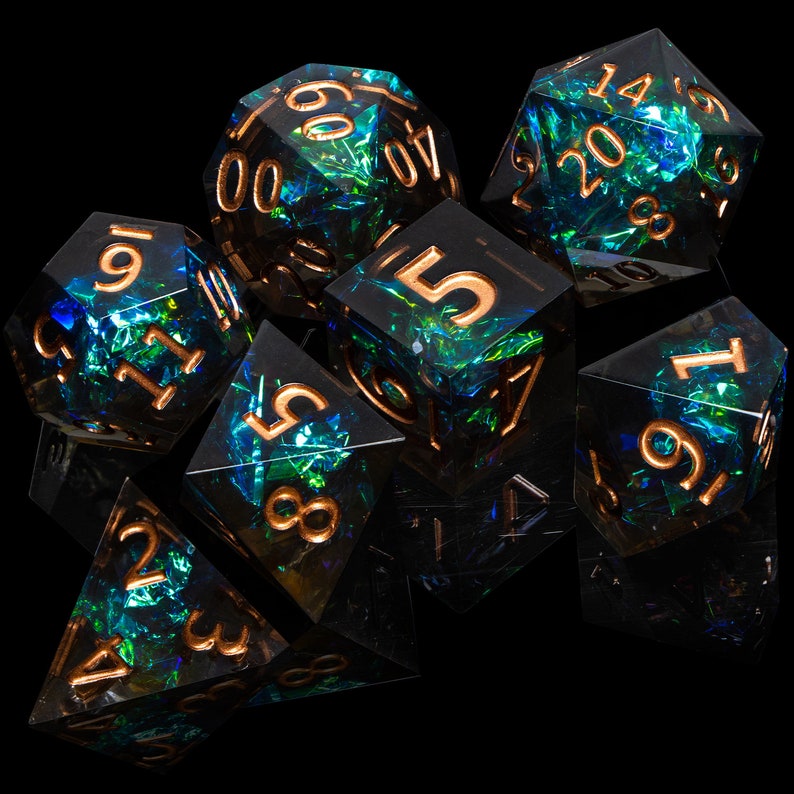 Green Resin Dice | Dice Set | D and D Dice | Dungeons and Dragons Dice | Role Playing Gaming Dice | Sharp Edge Dice | D20 D12 D10 D8 D6 D4 