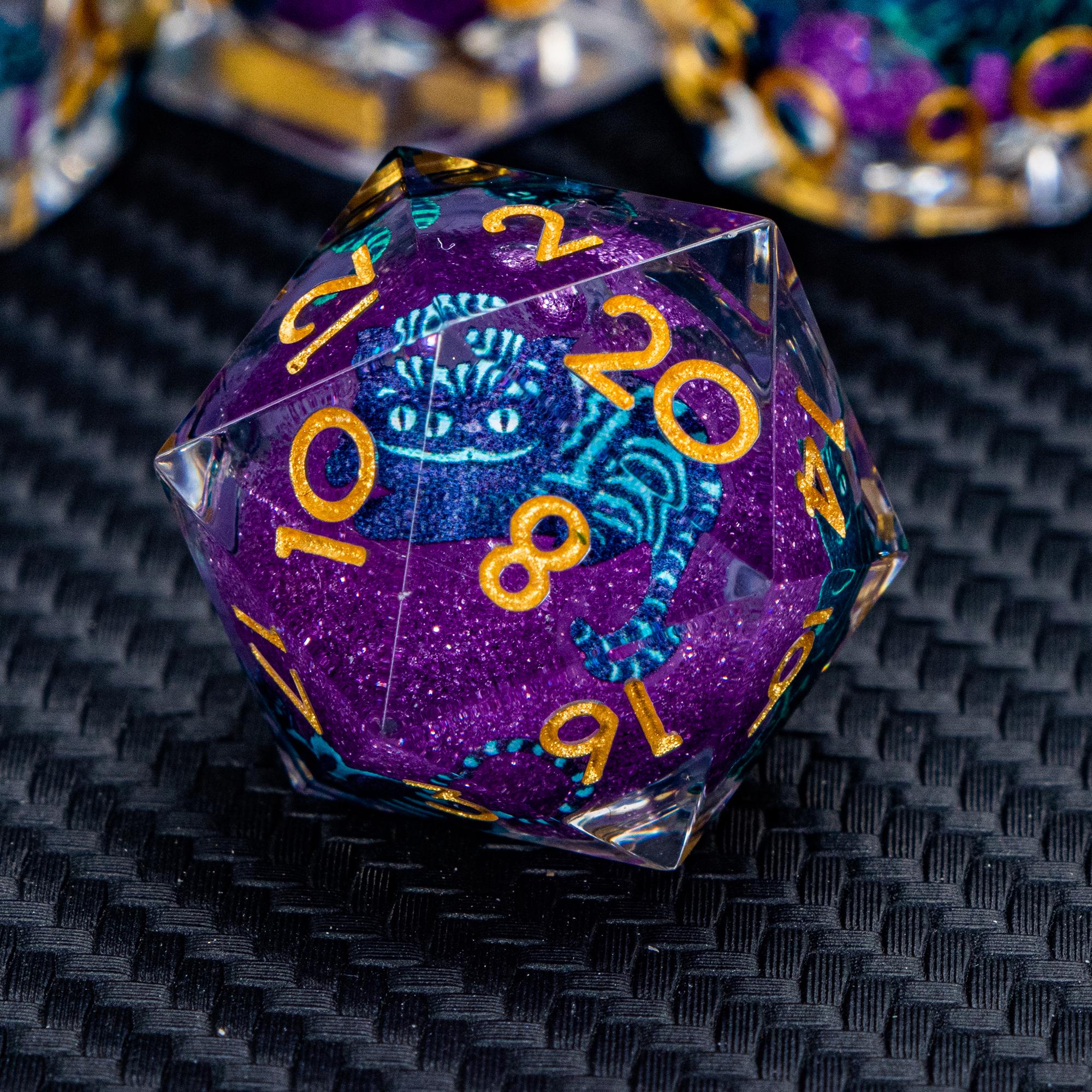 D+D Cat Purple Liquid Flow Core Resin D&D Dice Set for D and D Dungeons and Dragons Pathfinder Role Playing Game D20 RPG Sharp Edge Dnd Dice