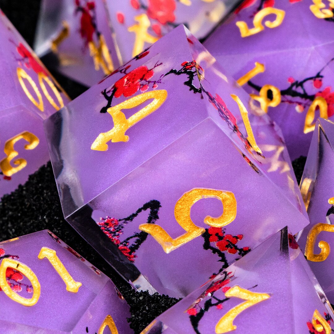 Plum Blossom Dnd Resin Dice Set Purple D&D Handmade Polyhedral