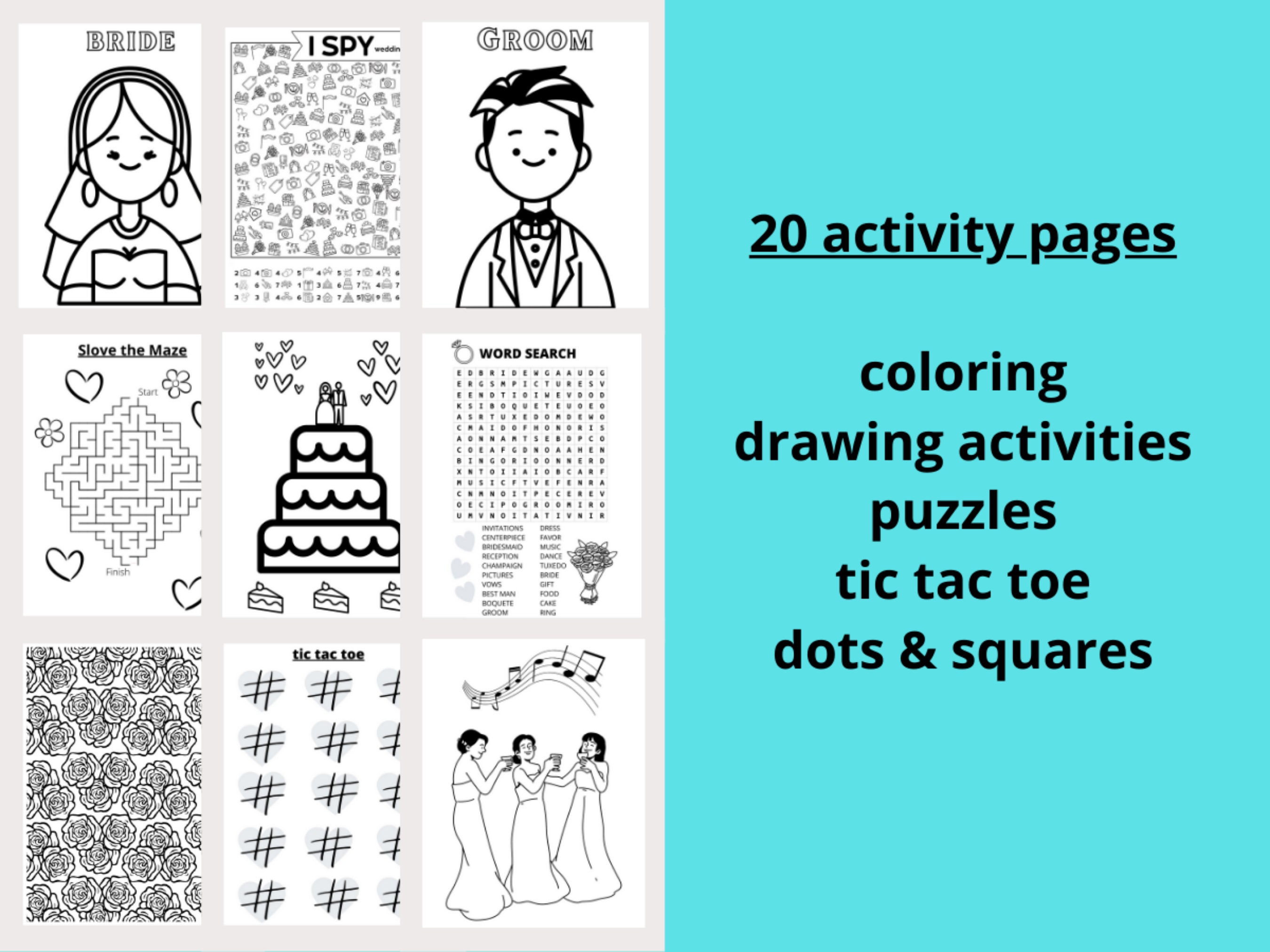 Printable Kids Activity Book Pages for Wedding - Etsy