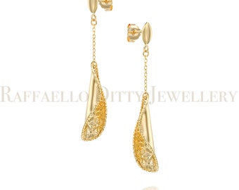 14k Solid Yellow Gold Dangle Earrings, Folded Leaf Design, Drop Earrings, Fine Jewelry, Unique Earrings, Gift for Her, 3.1g