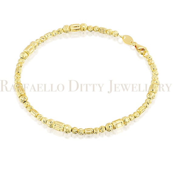 14k Solid Gold Beaded Bracelet Real Gold Bead & Cylinder Etsy