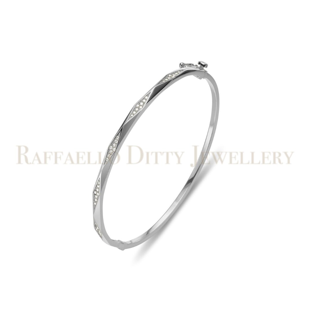 14k Solid White Gold Bracelet Hard Gold Bracelet Inlaid W/ Etsy