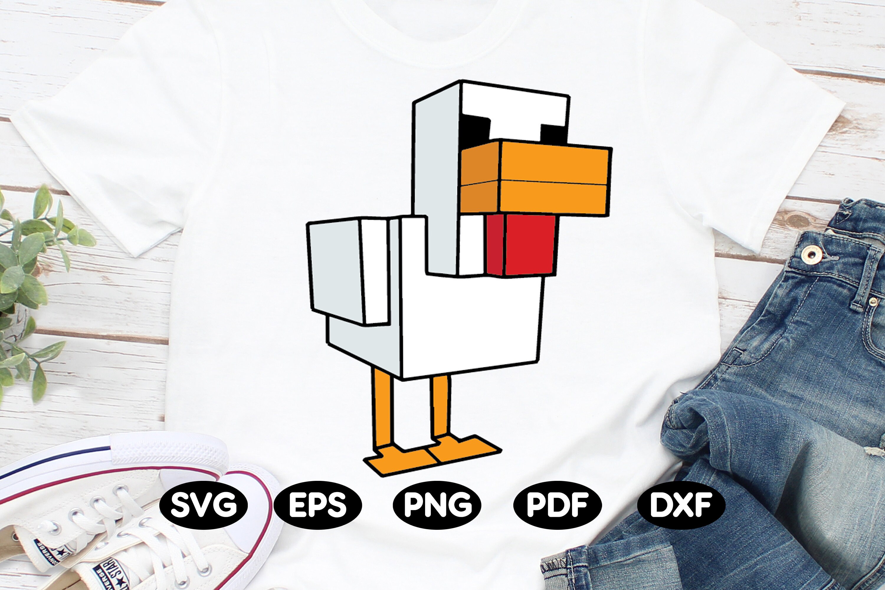 Vector chicken minecraft in Svg Png Dxf Eps Pdf format Instant | Etsy