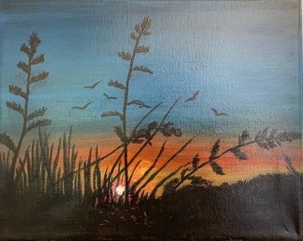 Sunset Painting Grass Sunset Art Gift Room Decor Sunset Sunset Wall Hanging