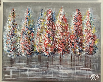 Colorful Forest Painting Abstract Art Forest Wall Gift Colorful Trees Forest Art Decor