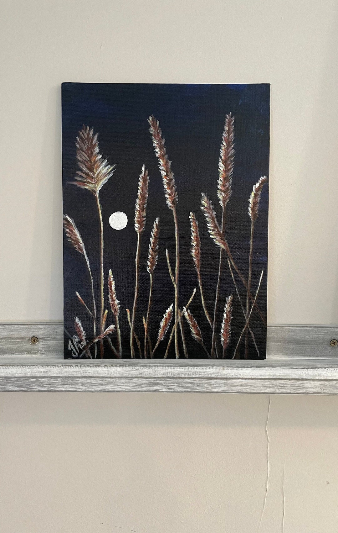 Moon Painting Moon Art Gift Room Decor Grass Wall Hanging Art Gift Room
